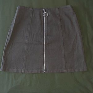 Olive green front zip mini skirt